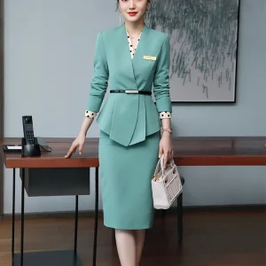 Formal High Quality Slim Business Style Blazer and Skirt 2 Piece Suit