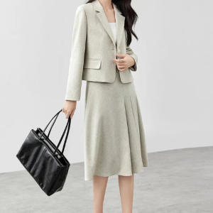 Formal Linen Blend Cropped And Blazer Skirt 2 Piece Outfits