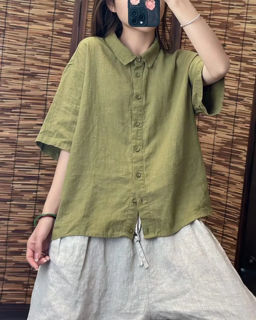 Formal Linen Lapel Single-breasted Slim-fit Short-sleeved Loose Shirt - Image 5