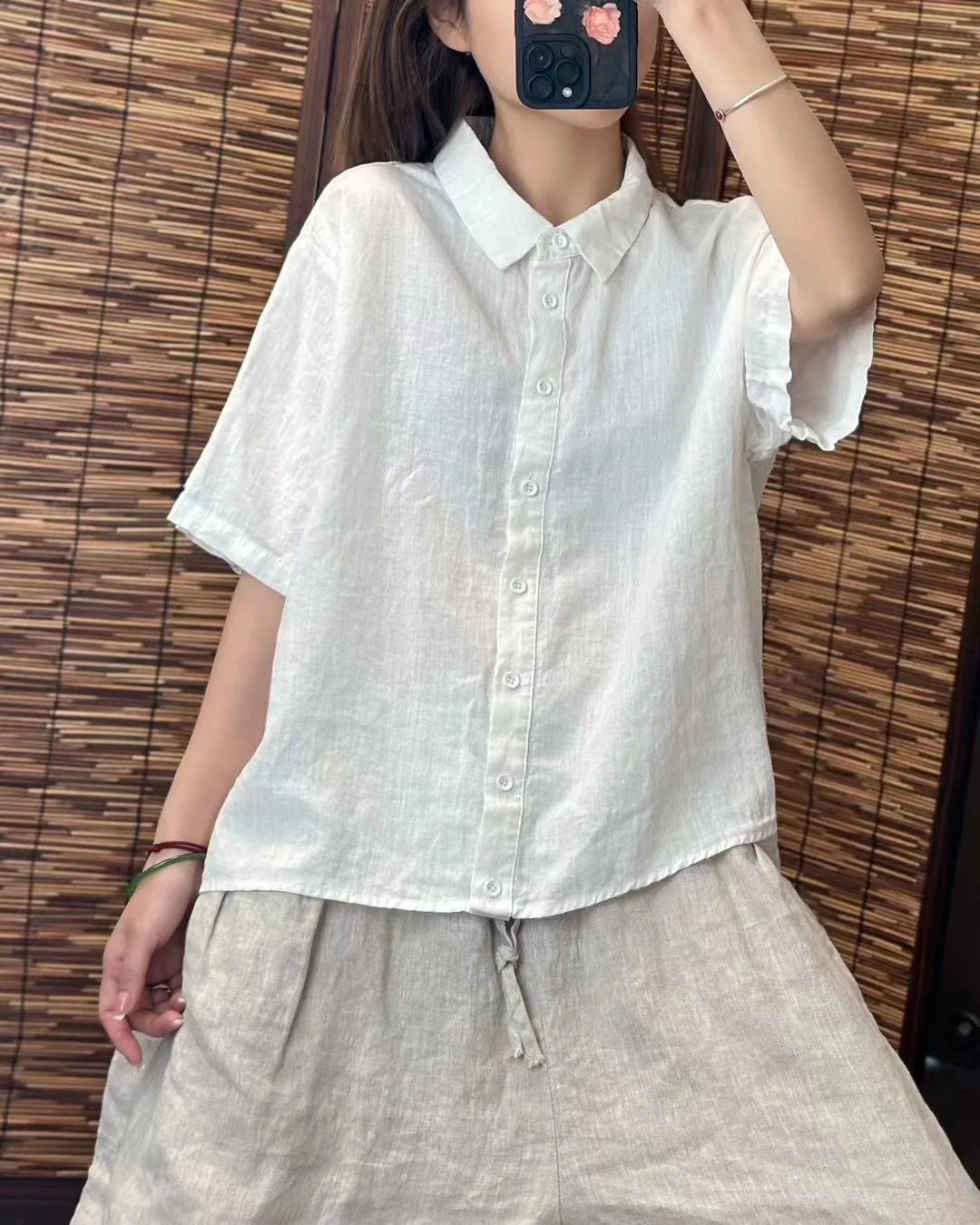 Formal Linen Lapel Single-breasted Slim-fit Short-sleeved Loose Shirt - Image 2