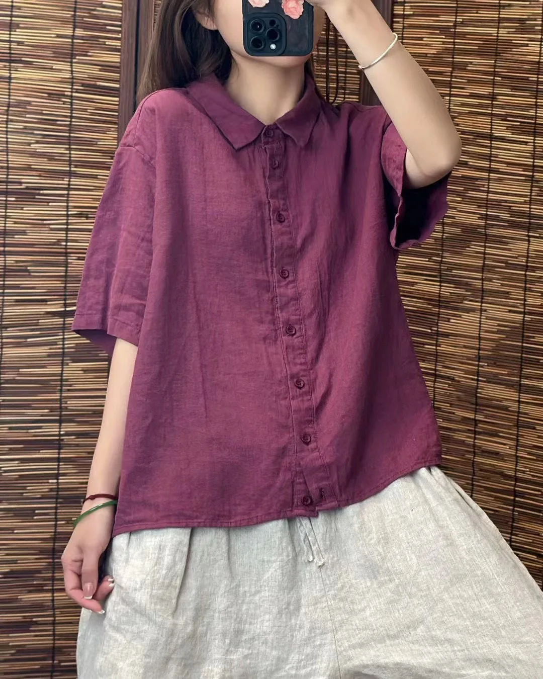 Formal Linen Lapel Single-breasted Slim-fit Short-sleeved Loose Shirt