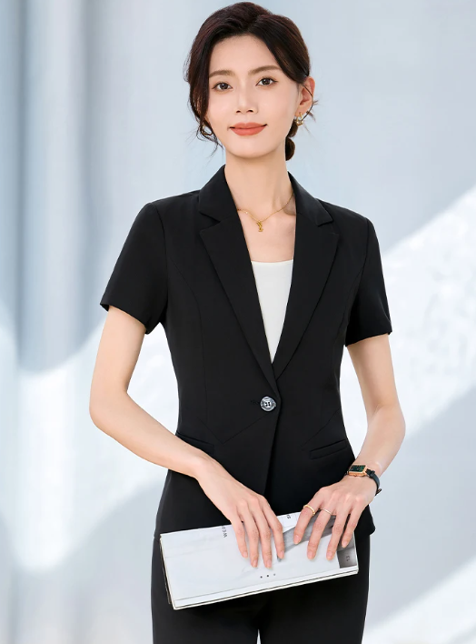 Formal Office Style Short Sleeve Slim Blazer And Pants 2 Piece Set - Image 4