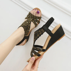 Ankle Strap Open Toe Flower Wedge Back Strap Narrow Band Zipper Sandals