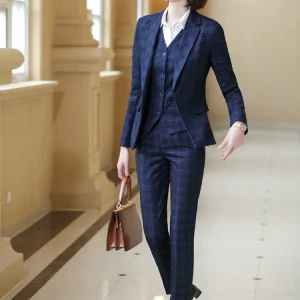 Formal Plaid Design Jacket Vest Office Mini Pant 3 Piece Suit