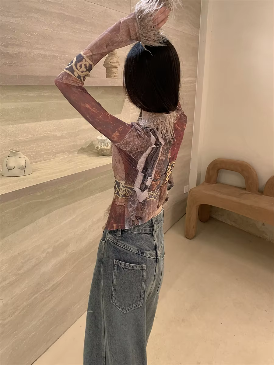 Fur Collar Mesh Ethnic V Neck High Street Cardigans Coats Jackets - Image 8