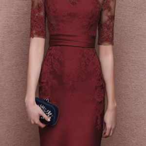 Gorgeous Jewel Neck Half Sleeves Lace Tea-Length Customization Sheath Guest Dresses