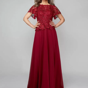 Gorgeous Jewel Neck Short Sleeve A-Line Lace Guest Dresses For Wedding