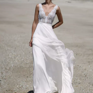 Gorgeous Lace Ball Gown With Train Natural Waist Zipper Sleeveless V-Neck Dress