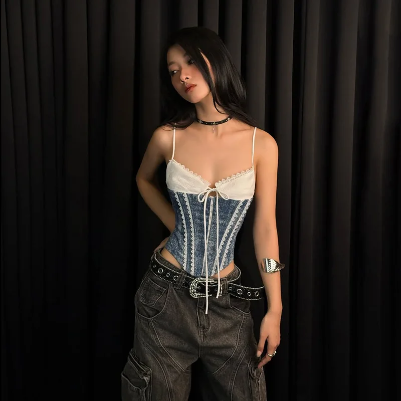 Gothic Lace Patchwork Party Club Streetwear Crop Tank Top - Image 5