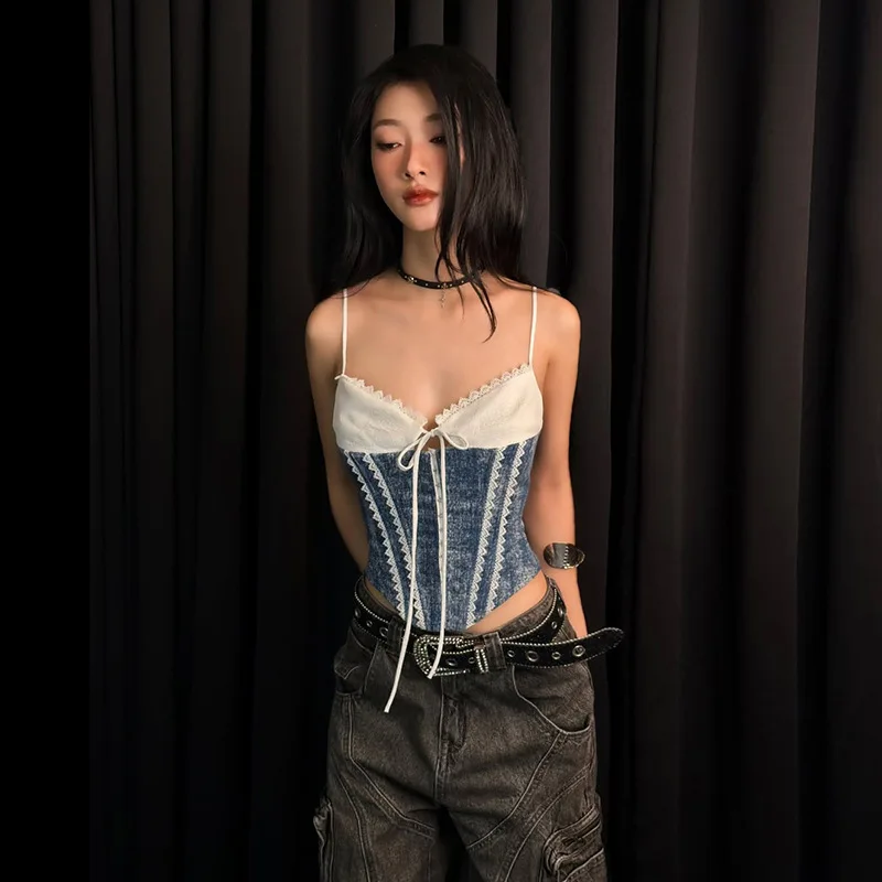 Gothic Lace Patchwork Party Club Streetwear Crop Tank Top - Image 4