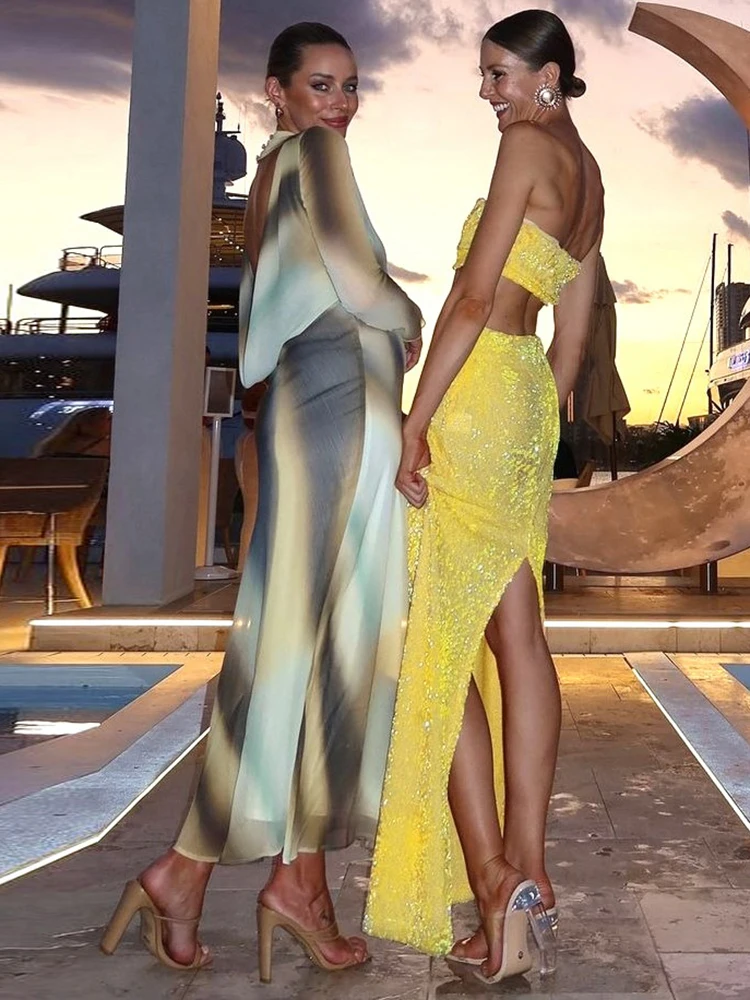 Hipster Festival Style Wrapped Chest Mini Tops Matching Straight Maxi Skirts Vacation Suits - Image 5