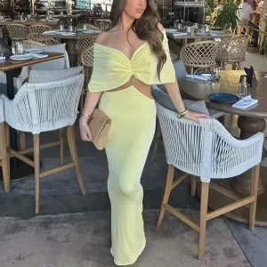 Hollow Out Butter V-neck Backless Beaded Decoration Vestidos Long Dress