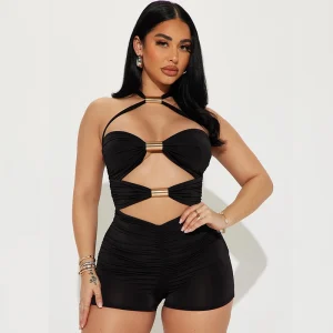 Hollow Out Metal Rings Backless Skinny Vacation Midnight Party Rompers