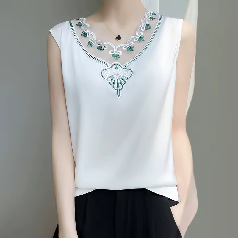 Lace Camisole Wear Loose Sleeveless Satin Office Lady Tops - Image 3