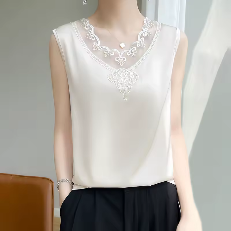 Lace Camisole Wear Loose Sleeveless Satin Office Lady Tops - Image 2