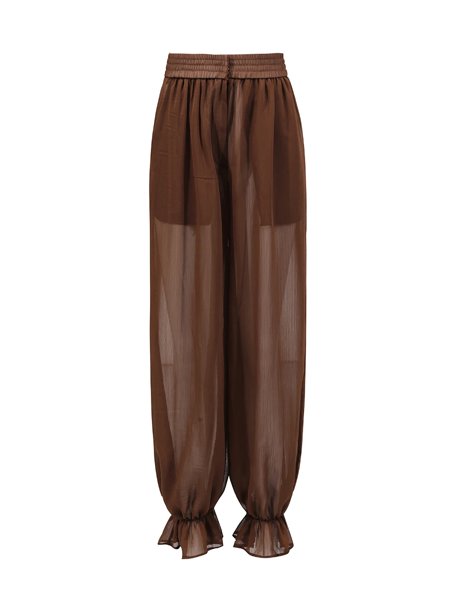 Lapel Long Sleeves Sheer Spliced Button High Waist Pant Set - Image 6