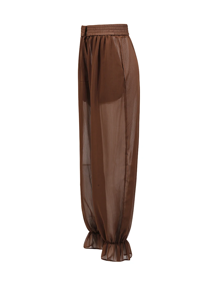 Lapel Long Sleeves Sheer Spliced Button High Waist Pant Set - Image 7