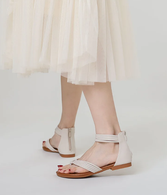 Formal Leather Strap Large Size Gladiator Low Heel Sandals - Image 2