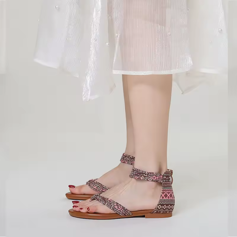 Leather Strap Large Size Gladiator Low Heel Sandals