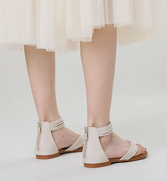 Formal Leather Strap Large Size Gladiator Low Heel Sandals - Image 3