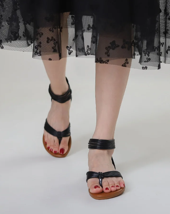 Formal Leather Strap Large Size Gladiator Low Heel Sandals - Image 4