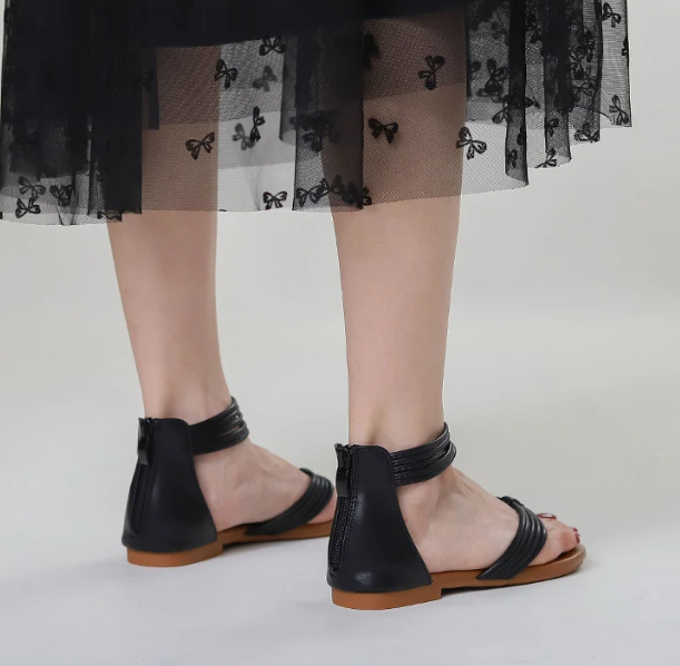 Formal Leather Strap Large Size Gladiator Low Heel Sandals - Image 7