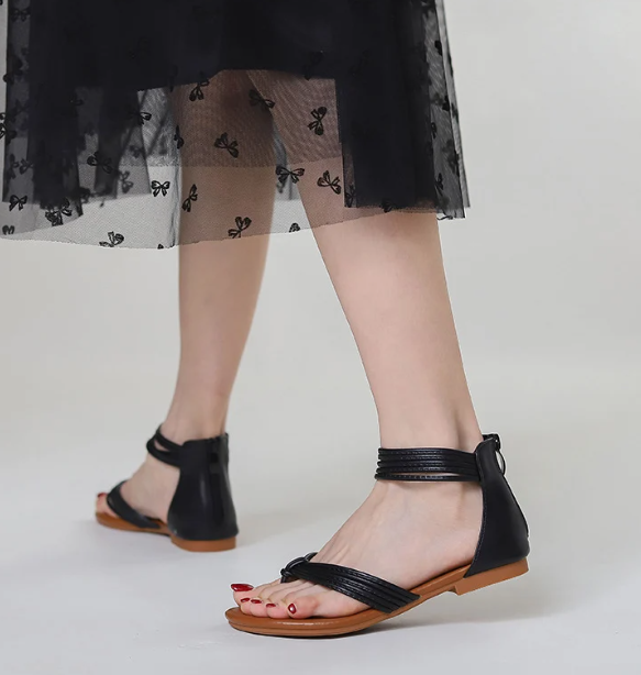 Formal Leather Strap Large Size Gladiator Low Heel Sandals - Image 6