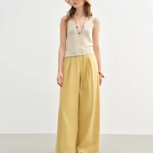 Linen Drawstring Wide-leg Cotton Knitted Drape Loose High Waist Slim Casual Pants