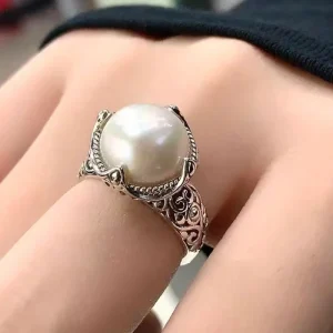Luxury 925 Sterling Silver Hollowed Pearl ​​Adjustable Wedding Cocktail Rings