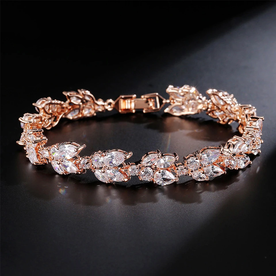 Trendy Plant Copper AAA Cubic Zirconia Leaf Charm Bracelet - Image 3