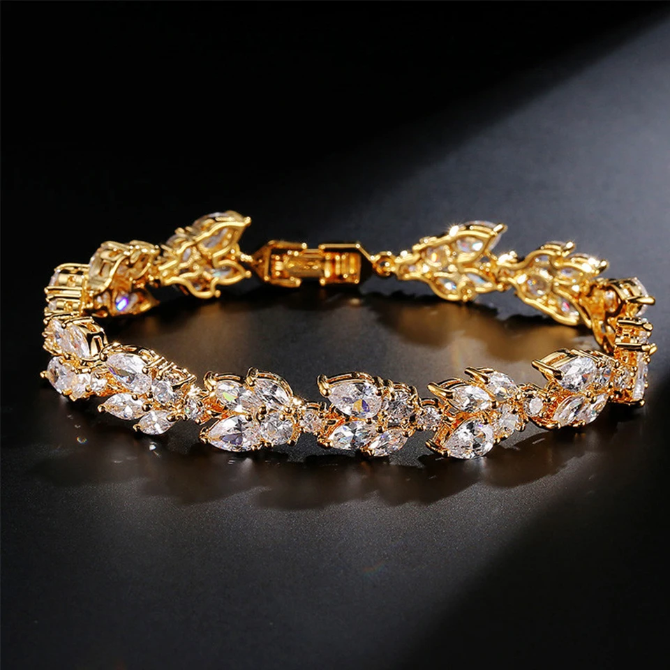 Trendy Plant Copper AAA Cubic Zirconia Leaf Charm Bracelet - Image 4