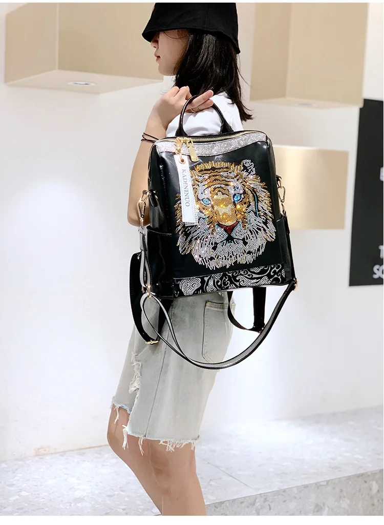 Luxury Animal Prints High Quality Soft Leather Teenager Sequins Travel Backpacks - Image 5