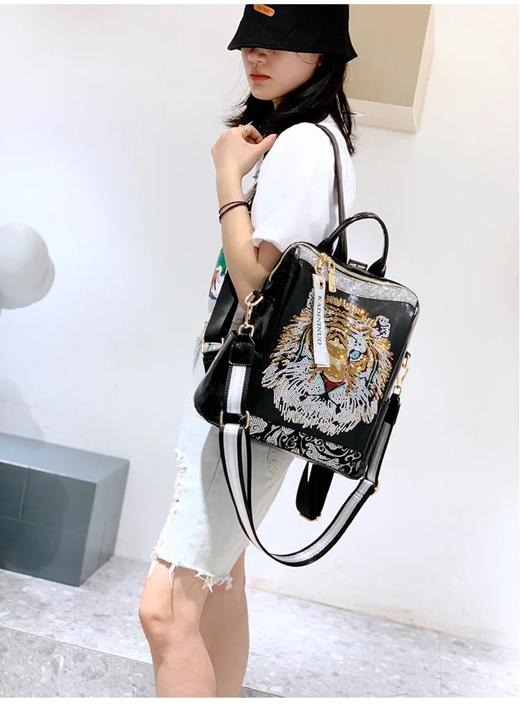 Luxury Animal Prints High Quality Soft Leather Teenager Sequins Travel Backpacks - Image 6