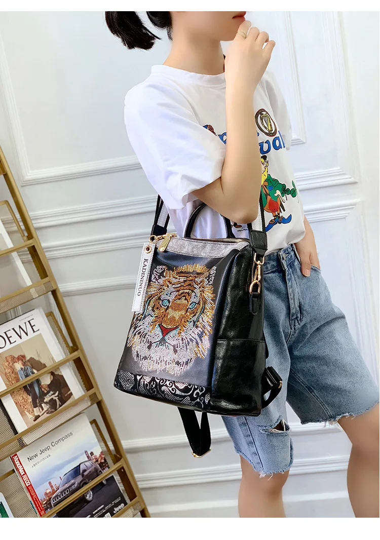 Luxury Animal Prints High Quality Soft Leather Teenager Sequins Travel Backpacks - Image 8