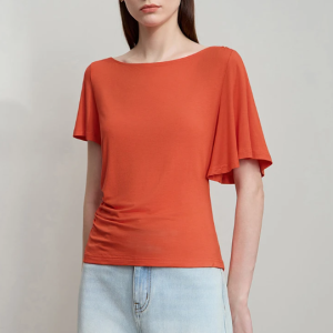 Luxury Boat Neck Asymmetric Short Sleeve Tee Minimalist Slim Fit T-Shirt