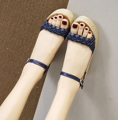 Luxury Comfortable Back Strap Buckles Heel Wedges Sandals - Image 12