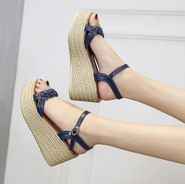 Luxury Comfortable Back Strap Buckles Heel Wedges Sandals - Image 11
