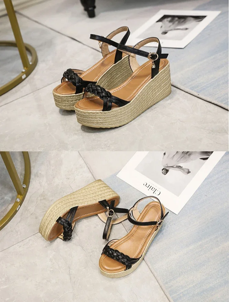Luxury Comfortable Back Strap Buckles Heel Wedges Sandals - Image 19