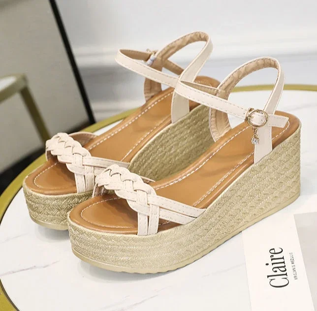 Luxury Comfortable Back Strap Buckles Heel Wedges Sandals - Image 6