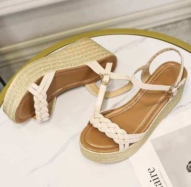Luxury Comfortable Back Strap Buckles Heel Wedges Sandals - Image 5