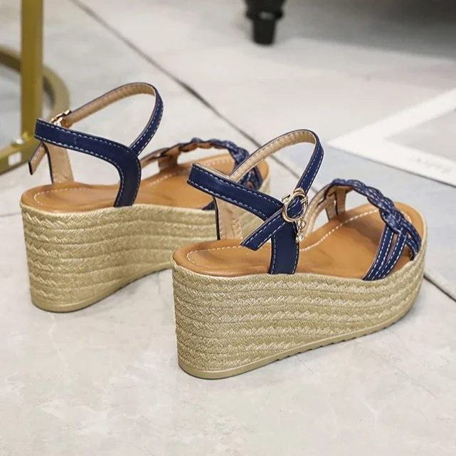 Luxury Comfortable Back Strap Buckles Heel Wedges Sandals - Image 18