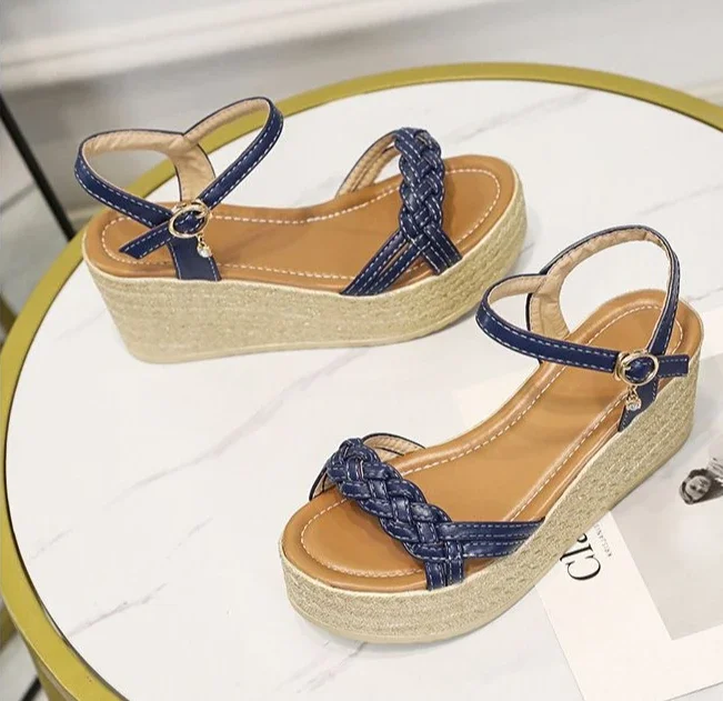 Luxury Comfortable Back Strap Buckles Heel Wedges Sandals - Image 17