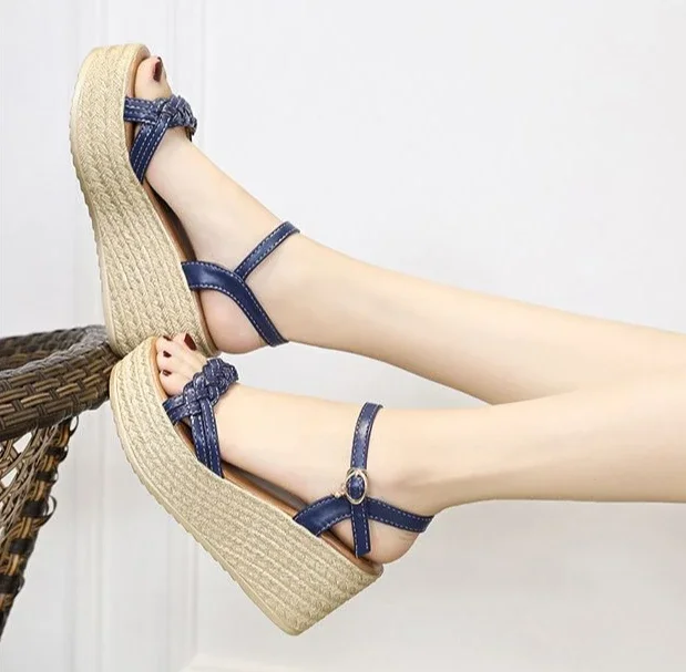 Luxury Comfortable Back Strap Buckles Heel Wedges Sandals - Image 16