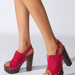 Luxury Clogs Peep Toe Stud Chunky High Heel Sling-back Sandals