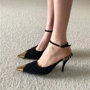 Luxury Comfortable Pointed Toe Stiletto Chain High Heels Pumps