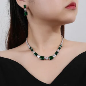 Luxury Crystal Flower Cubic Zircon Copper Necklace Earring Jewelry Sets