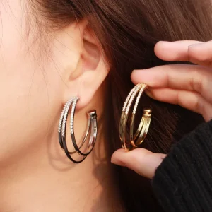 Luxury Cubic Zirconia Banquet Jewelry Big Half Circle Shape Hoop Earrings