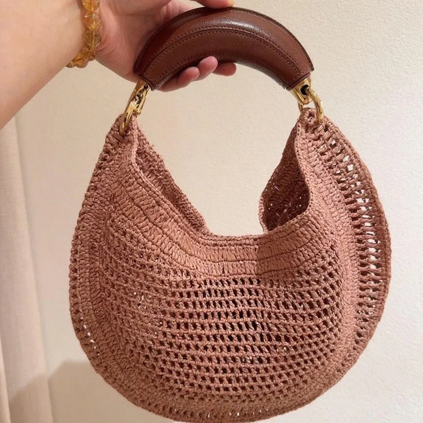 Luxury Designer Beach Straw Woven Sequined Handle Underarm Shoulder Handbag - Image 2