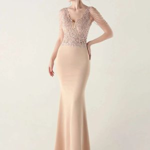 Luxury Fashion V-Neck Backless Sleeveless Rhinestone Vestidos Maxi Dress