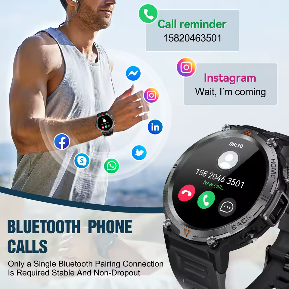 Luxury Full Touch Screen Health Monitor Clock With Flashlight Bluetooth Call Smart Watch